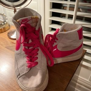 COPY - Pink & Gray High Top Nike Shoes - Gently W…